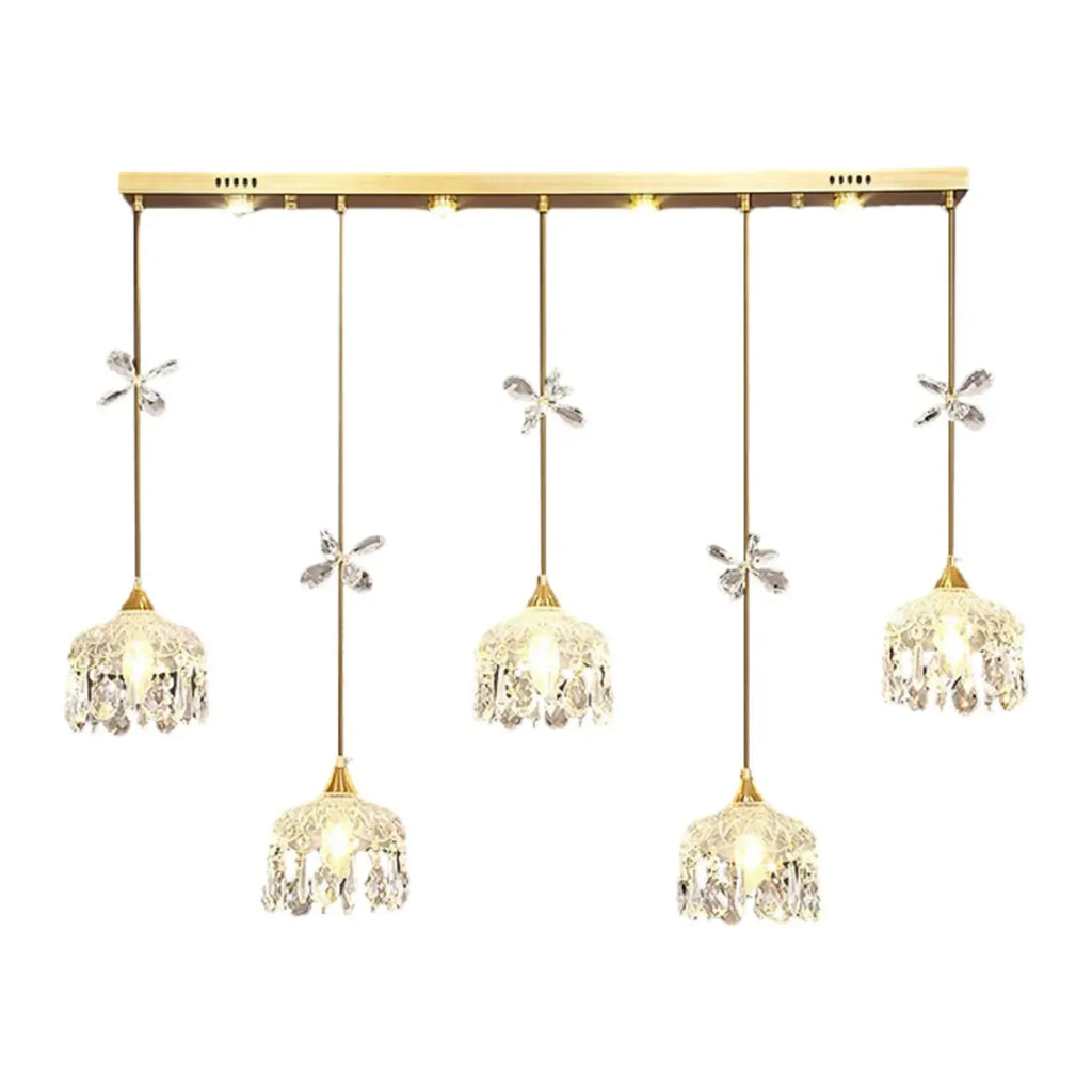 Suspension moderne en acier doré, verre et cristal pour cuisine
