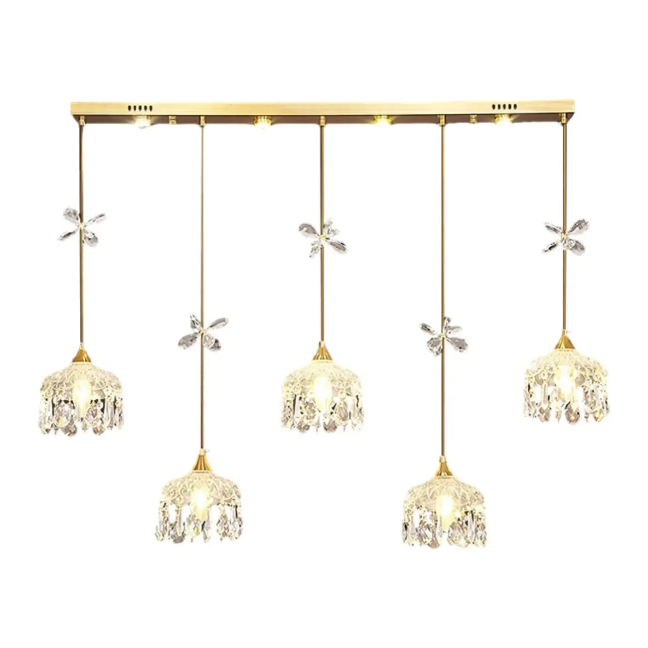 Suspension moderne en acier doré, verre et cristal pour cuisine