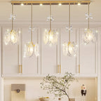 Suspension moderne en acier doré, verre et cristal pour cuisine