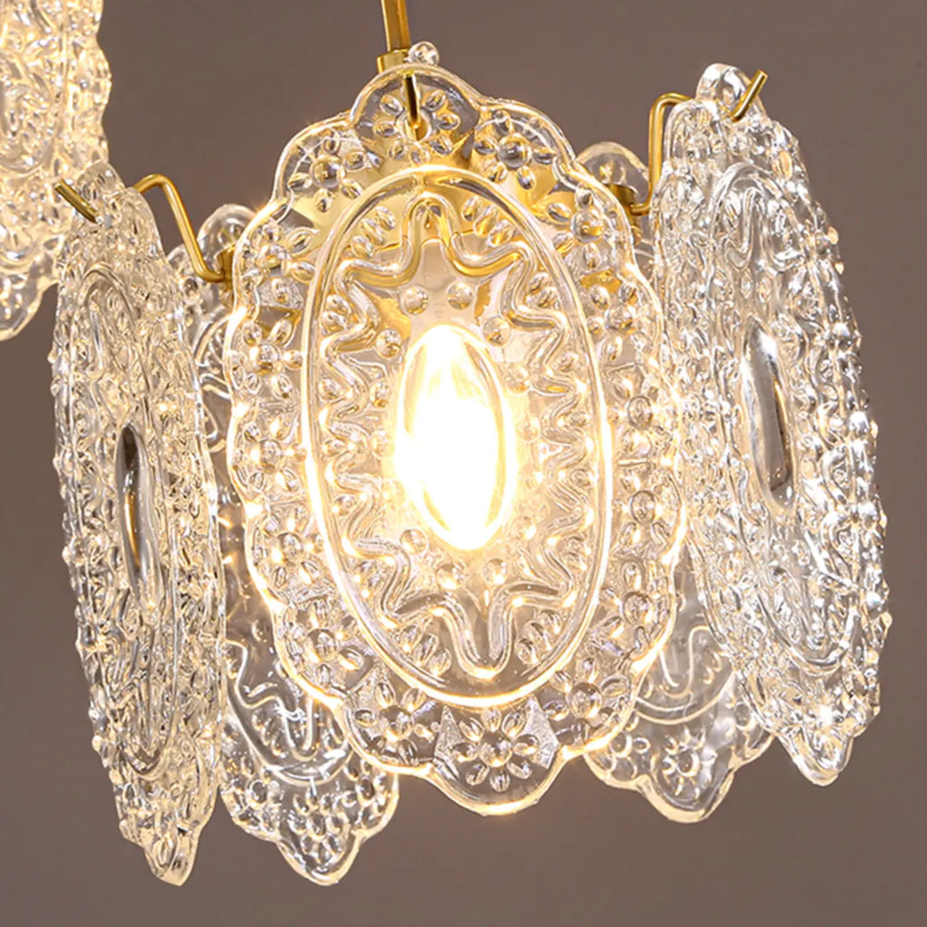 Suspension moderne en acier doré, verre et cristal pour cuisine