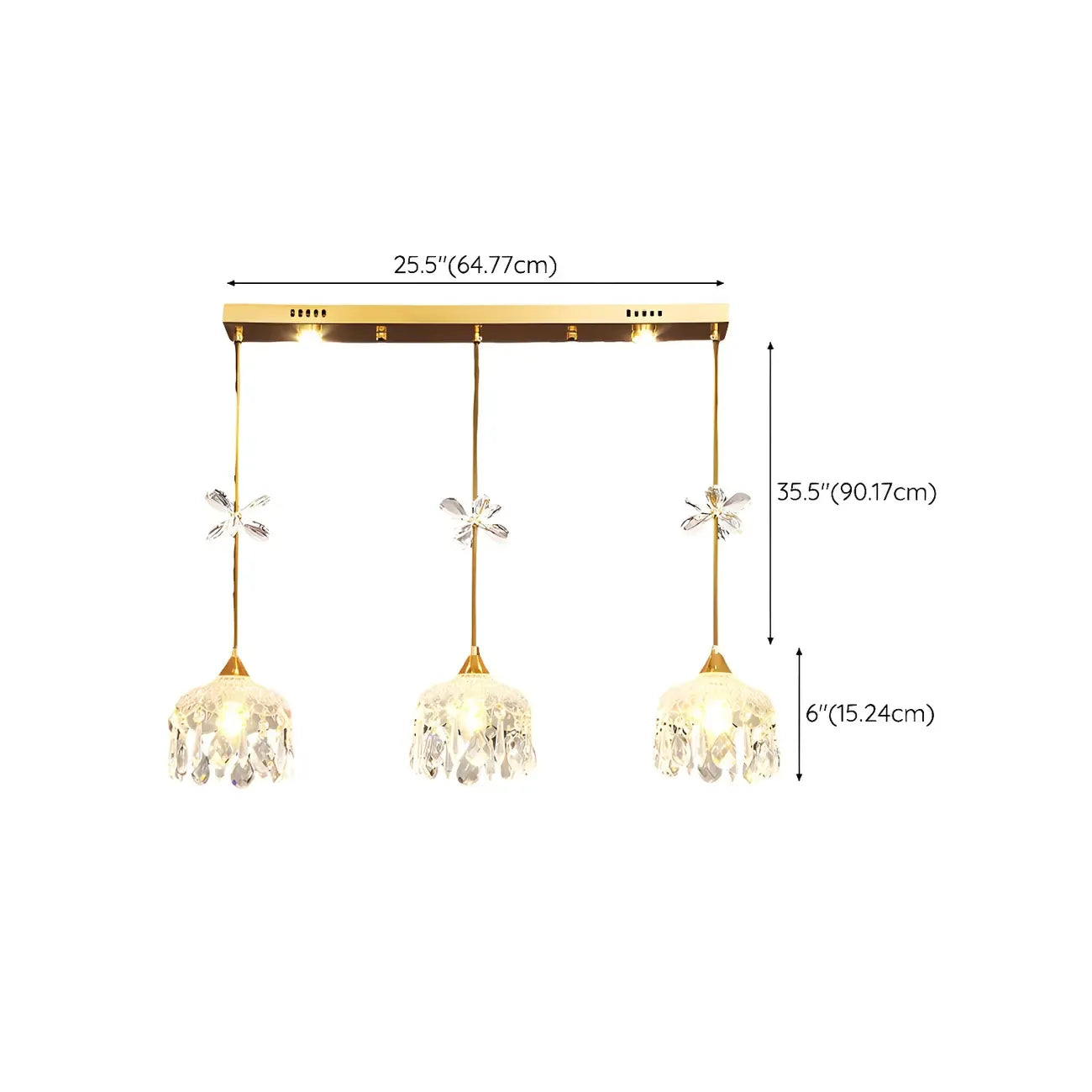 Suspension moderne en acier doré, verre et cristal pour cuisine