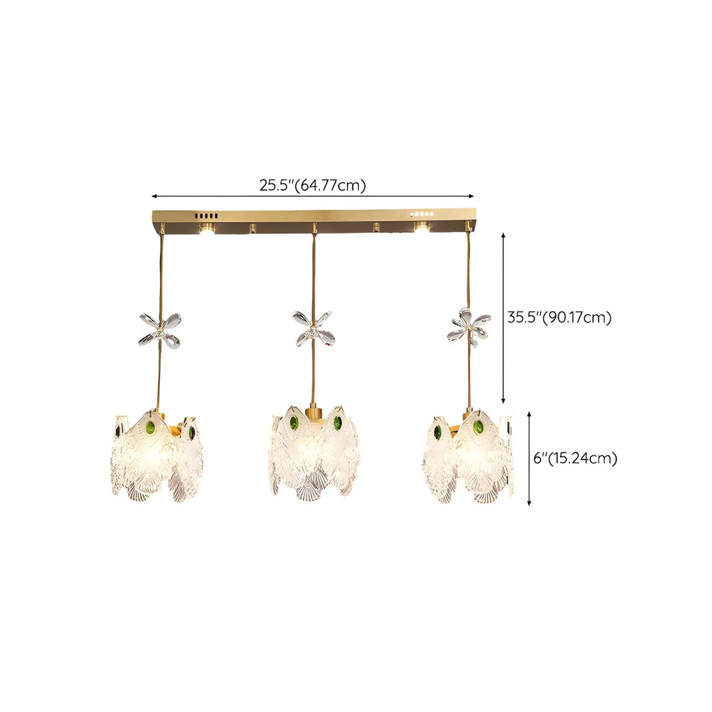 Suspension moderne en acier doré, verre et cristal pour cuisine