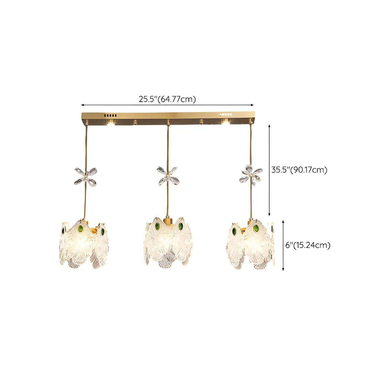Suspension moderne en acier doré, verre et cristal pour cuisine