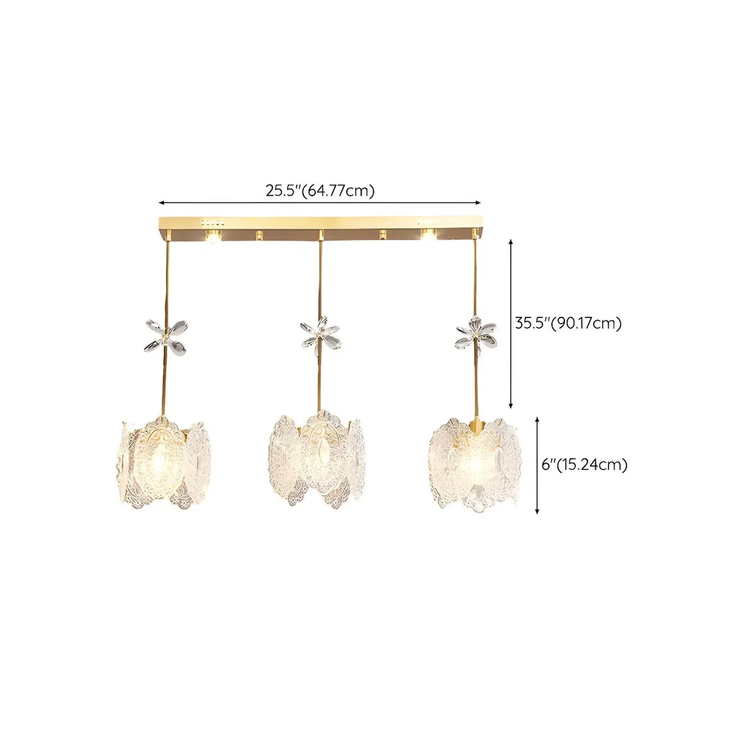 Suspension moderne en acier doré, verre et cristal pour cuisine