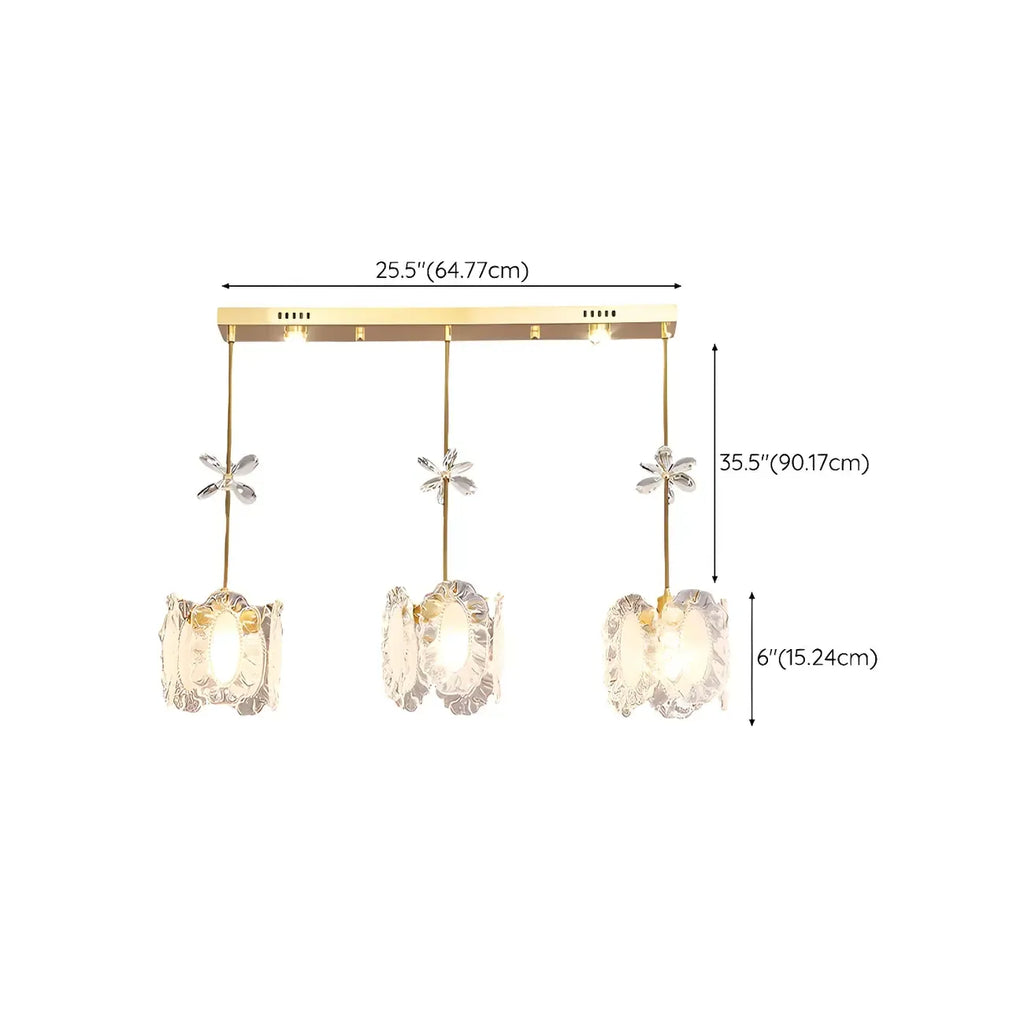 Suspension moderne en acier doré, verre et cristal pour cuisine
