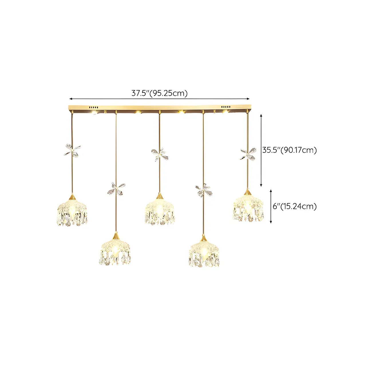Suspension moderne en acier doré, verre et cristal pour cuisine