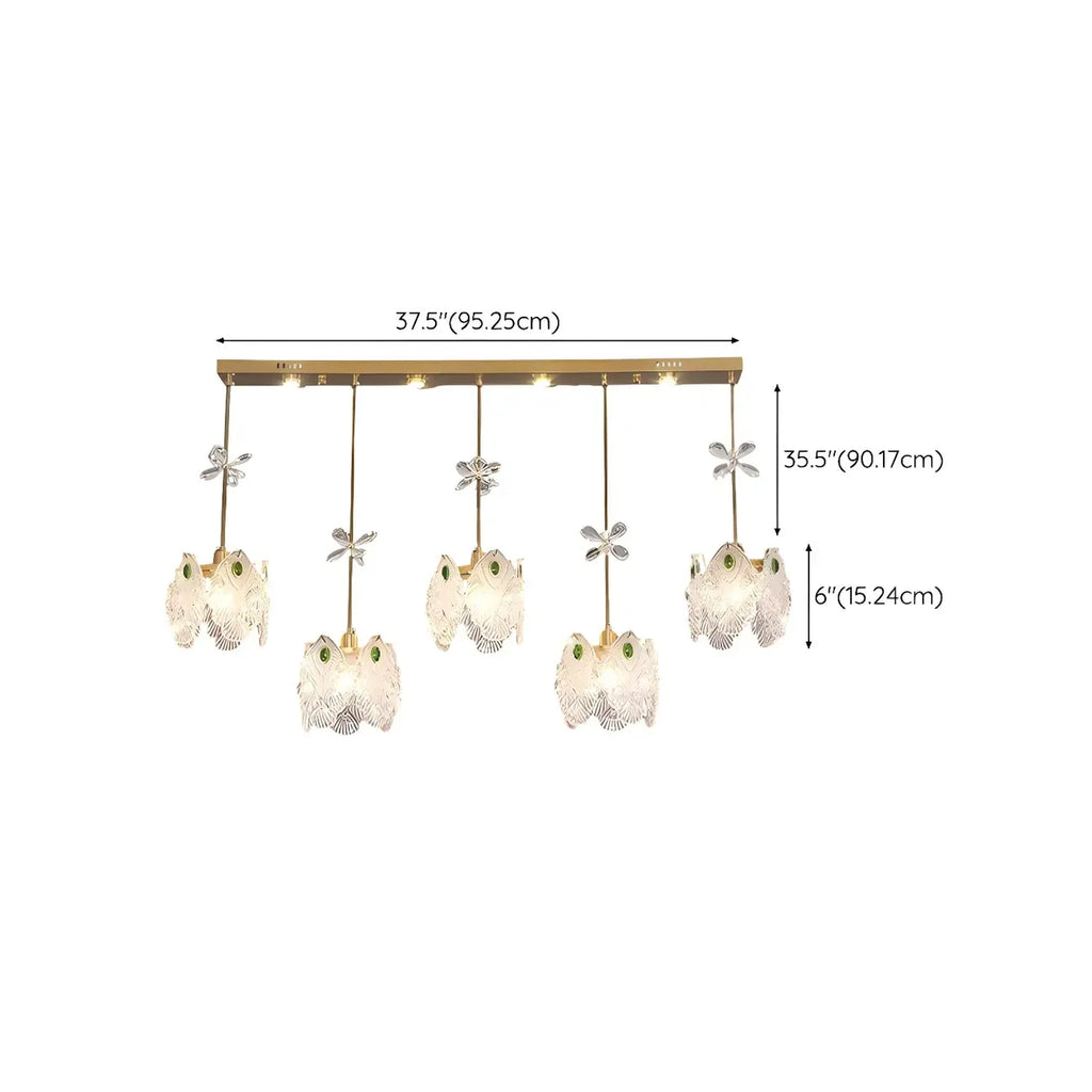 Suspension moderne en acier doré, verre et cristal pour cuisine
