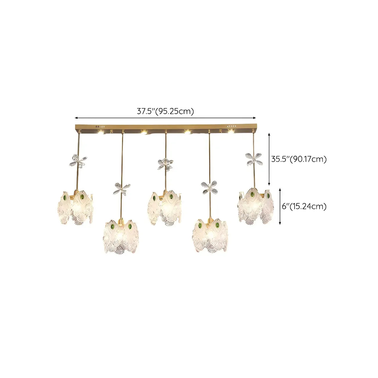 Suspension moderne en acier doré, verre et cristal pour cuisine