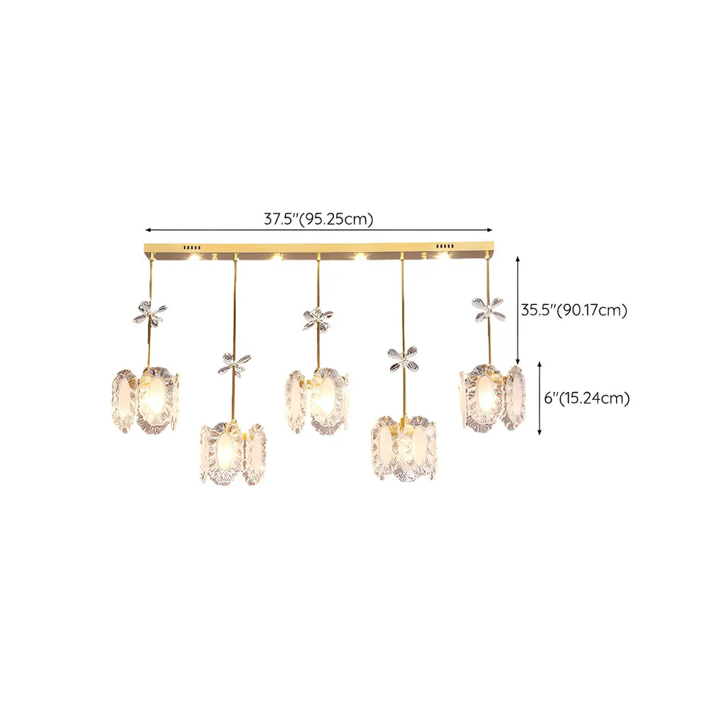 Suspension moderne en acier doré, verre et cristal pour cuisine
