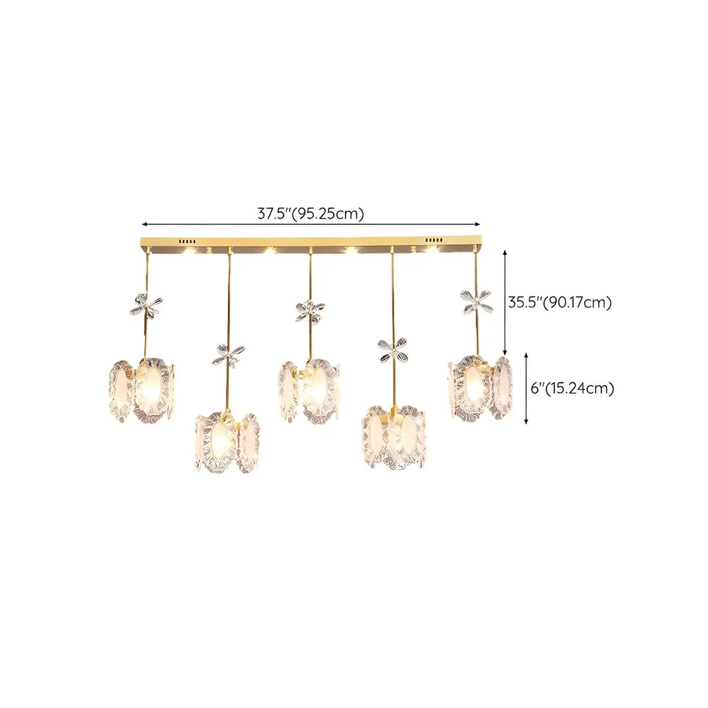 Suspension moderne en acier doré, verre et cristal pour cuisine
