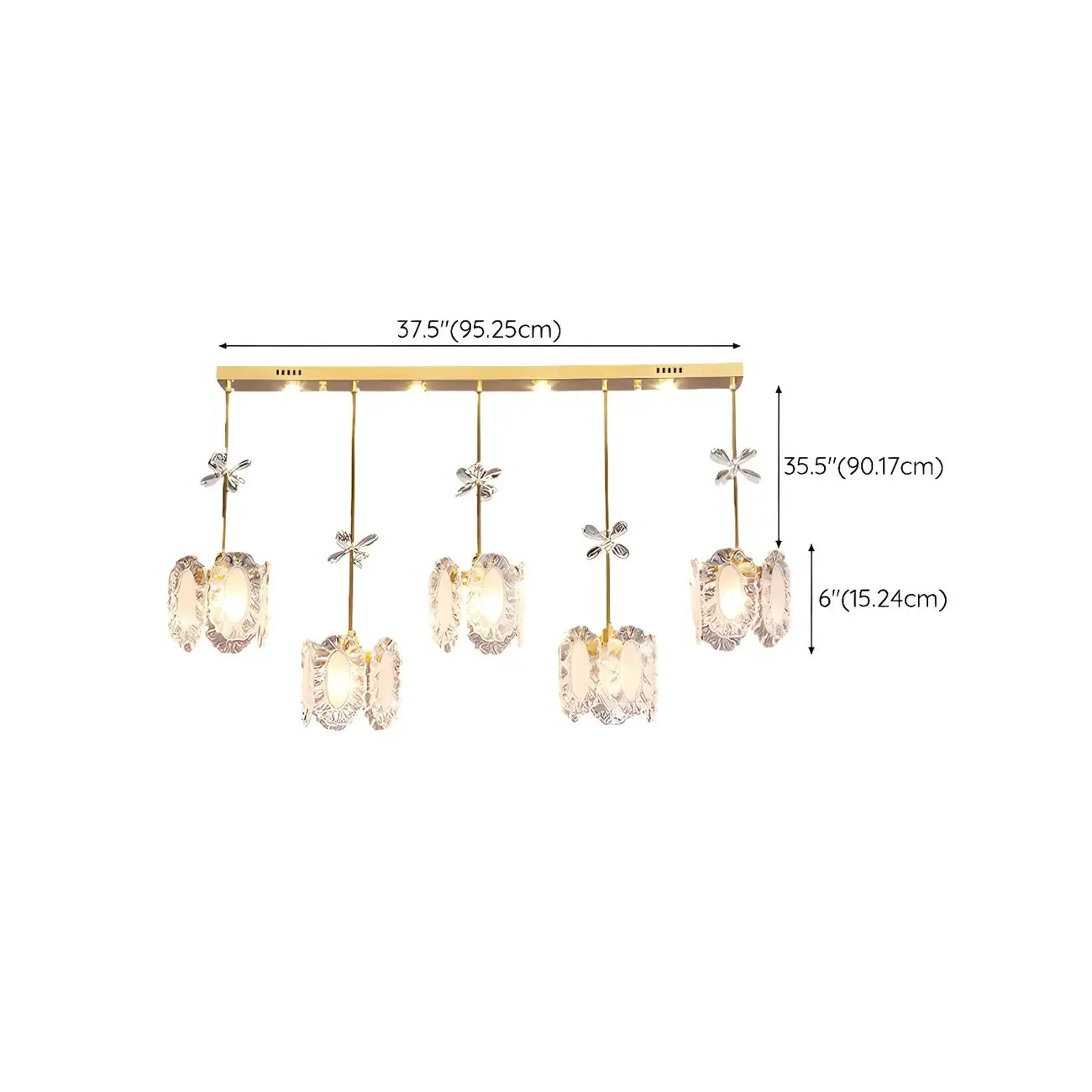 Suspension moderne en acier doré, verre et cristal pour cuisine
