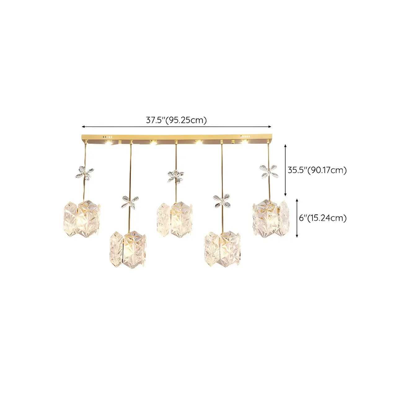 Suspension moderne en acier doré, verre et cristal pour cuisine