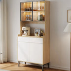 Grand buffet en bois avec portes vitrées et étagère supérieure