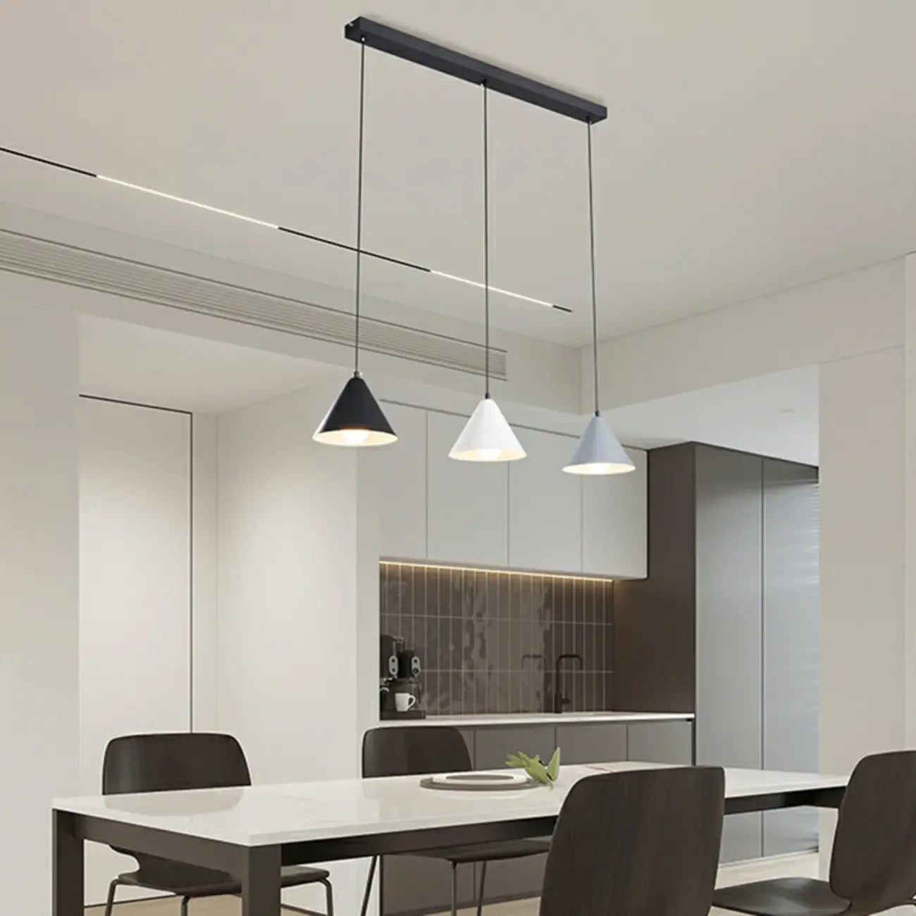 Lampada a sospensione da isola a 3 luci moderna multi-colore a cono per cucina