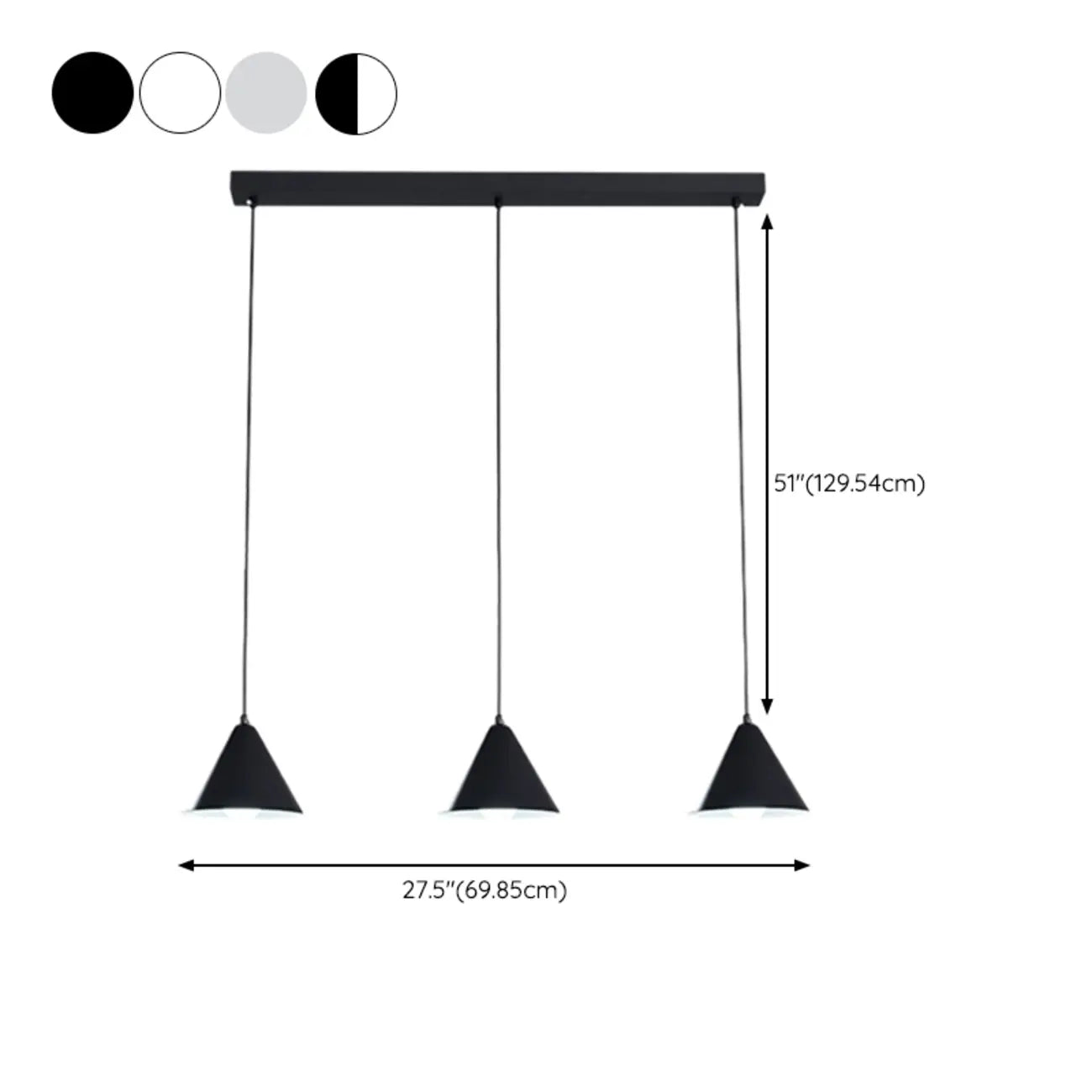 Suspension moderne à 3 lumières multicolores en forme de cône pour îlot de cuisine