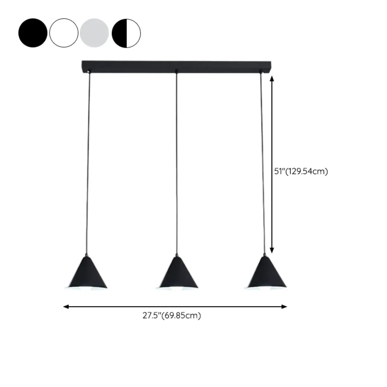 Suspension moderne à 3 lumières multicolores en forme de cône pour îlot de cuisine