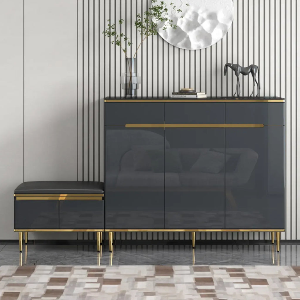 Meuble à chaussures d'entrée en bois massif gris glamour
