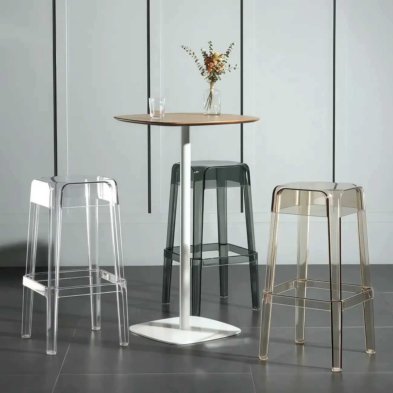 Tabouret de bar carré moderne à quatre pieds en acrylique