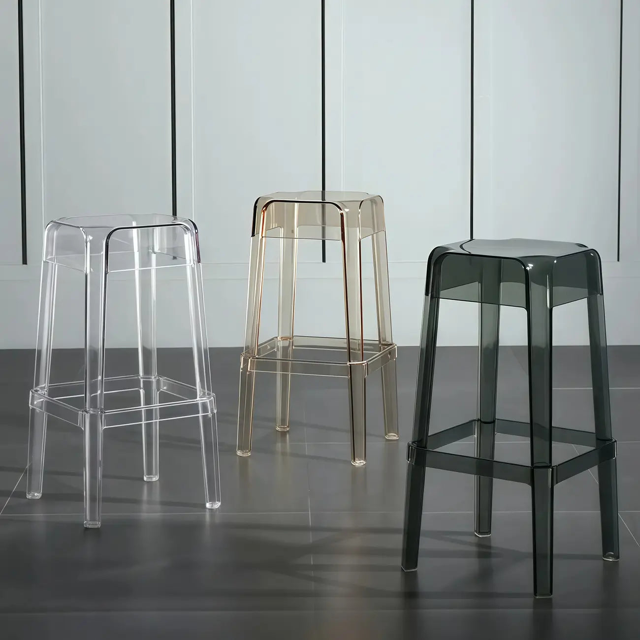 Tabouret de bar carré moderne à quatre pieds en acrylique
