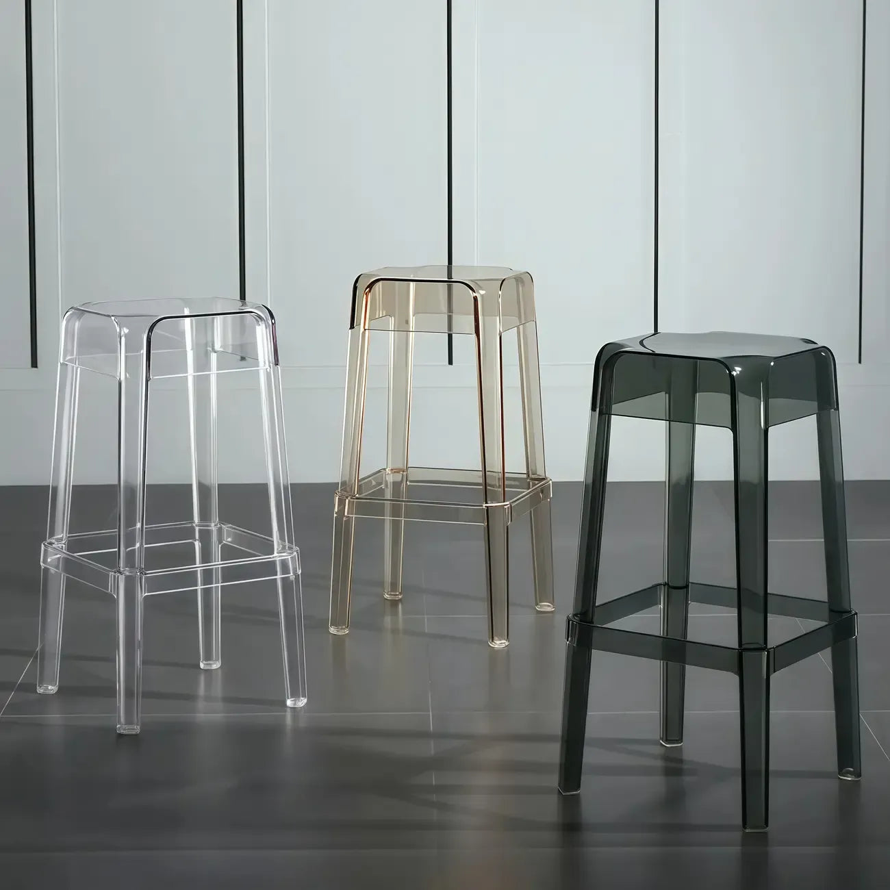 Tabouret de bar carré moderne à quatre pieds en acrylique