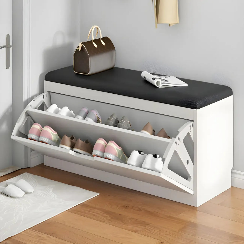 Banc d'entrée en bois avec rangement à chaussures rabattable et assise rembourrée