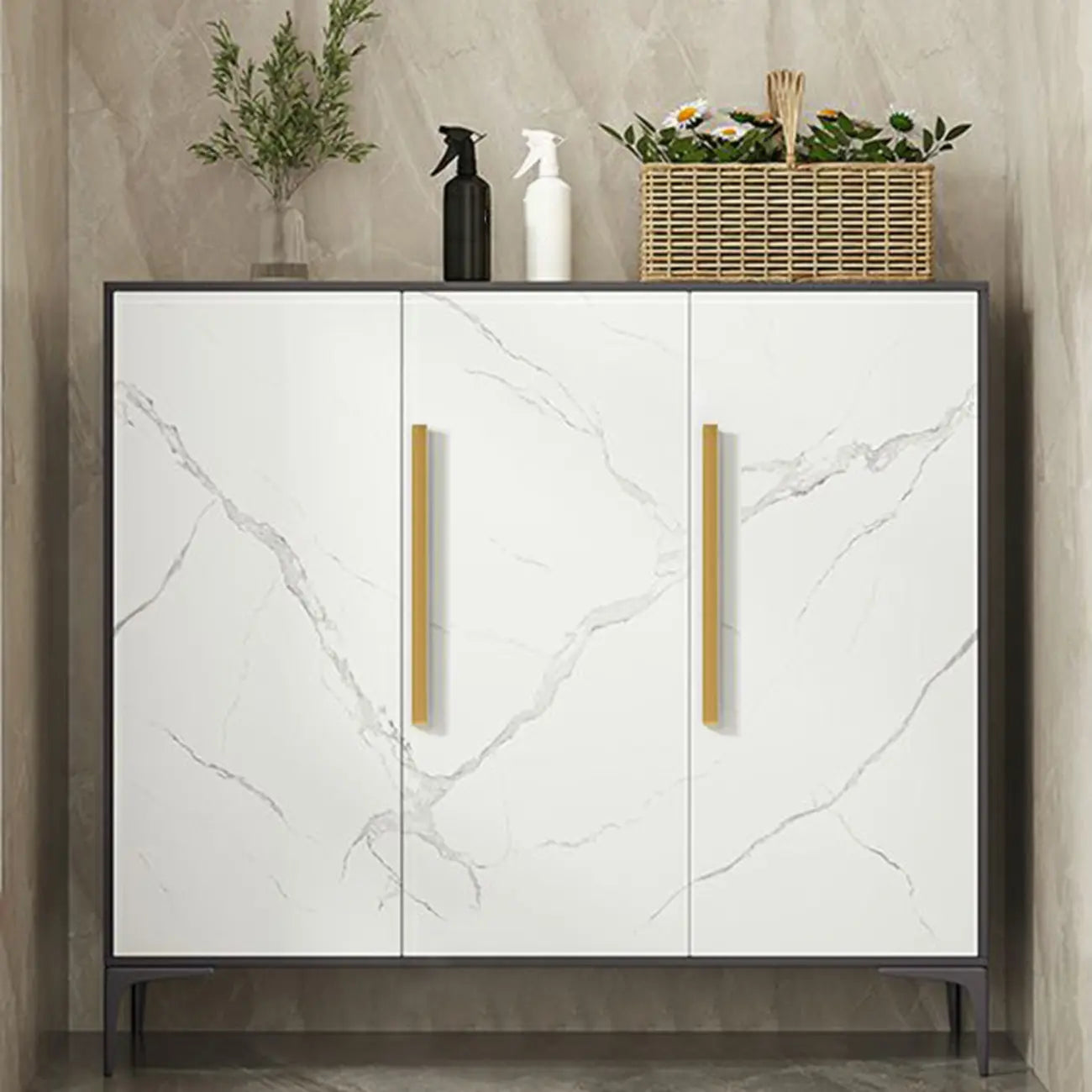Armoire à chaussures réglable en métal blanc-gris pour entrée