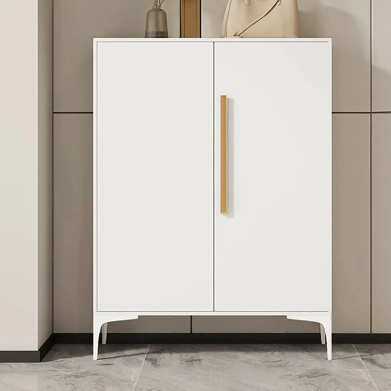 Armoire à chaussures réglable en métal blanc-gris pour entrée