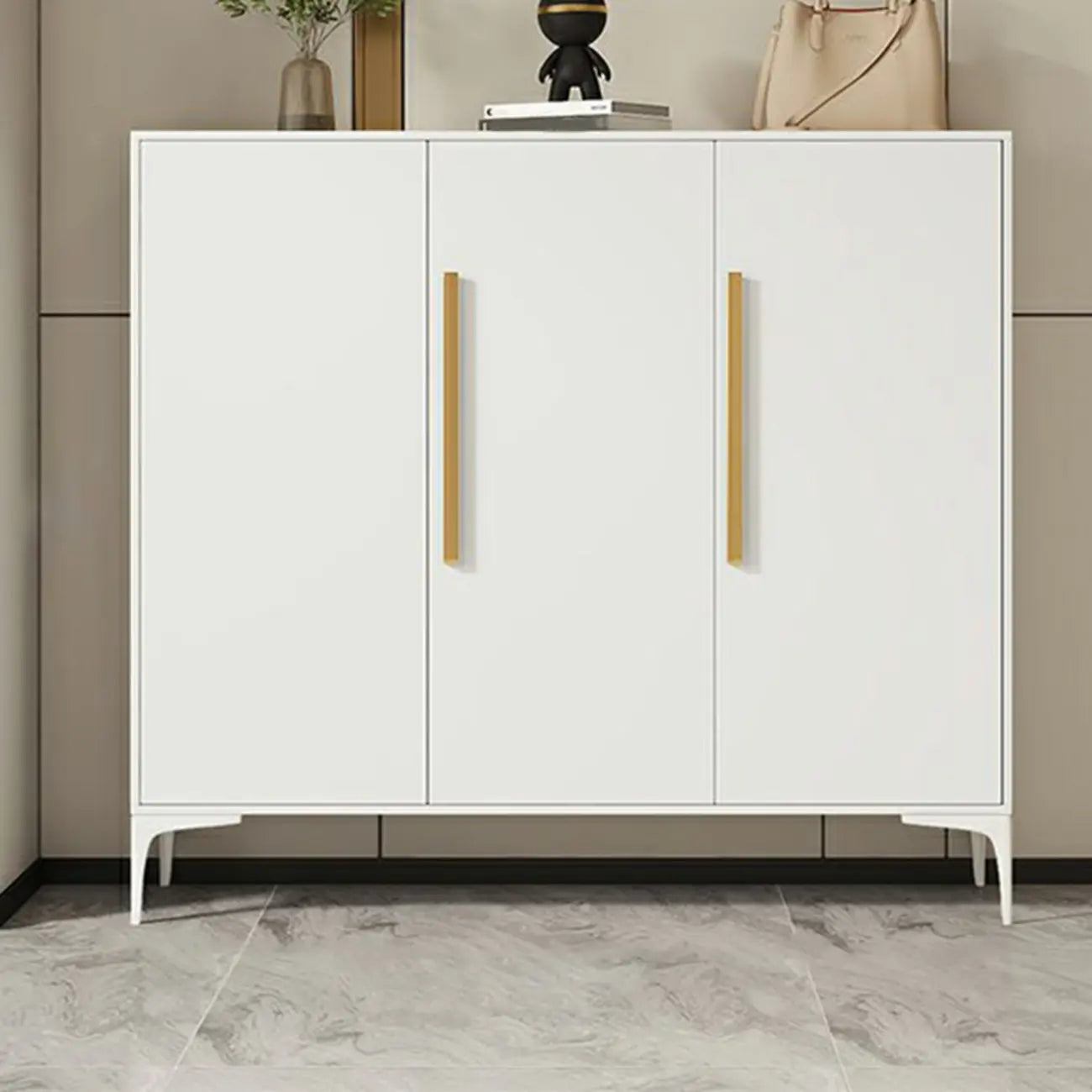 Armoire à chaussures réglable en métal blanc-gris pour entrée