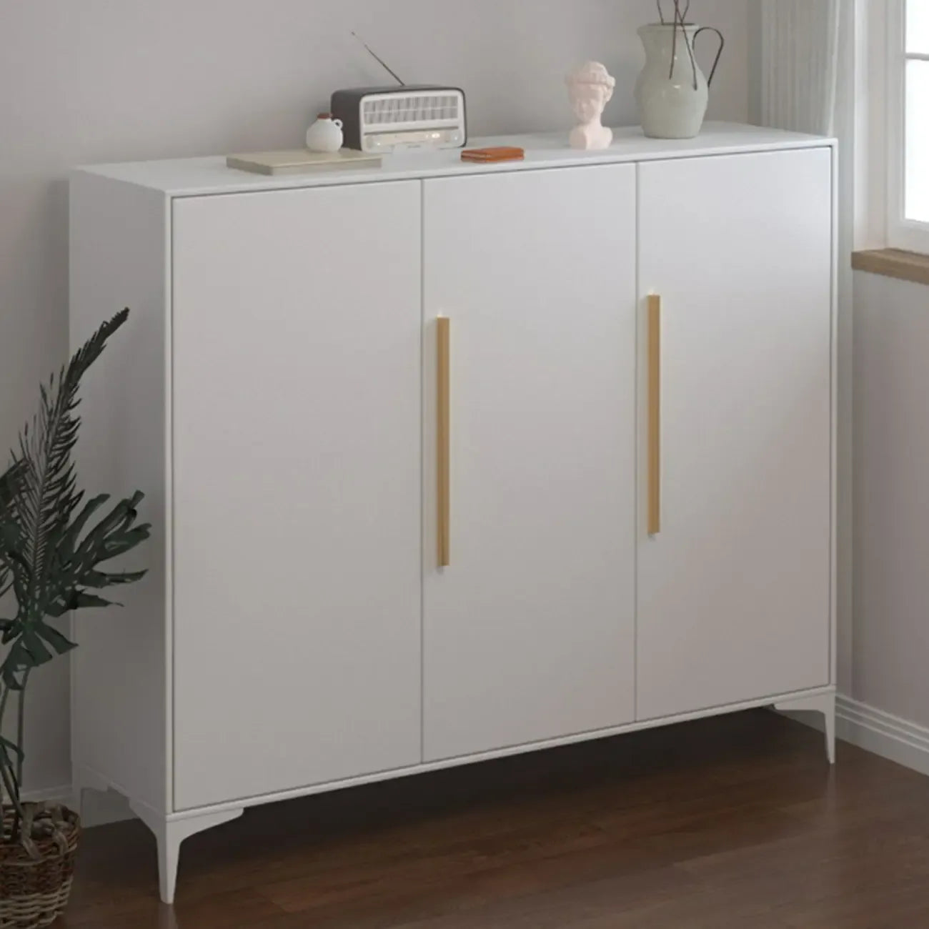Armoire à chaussures réglable en métal blanc-gris pour entrée