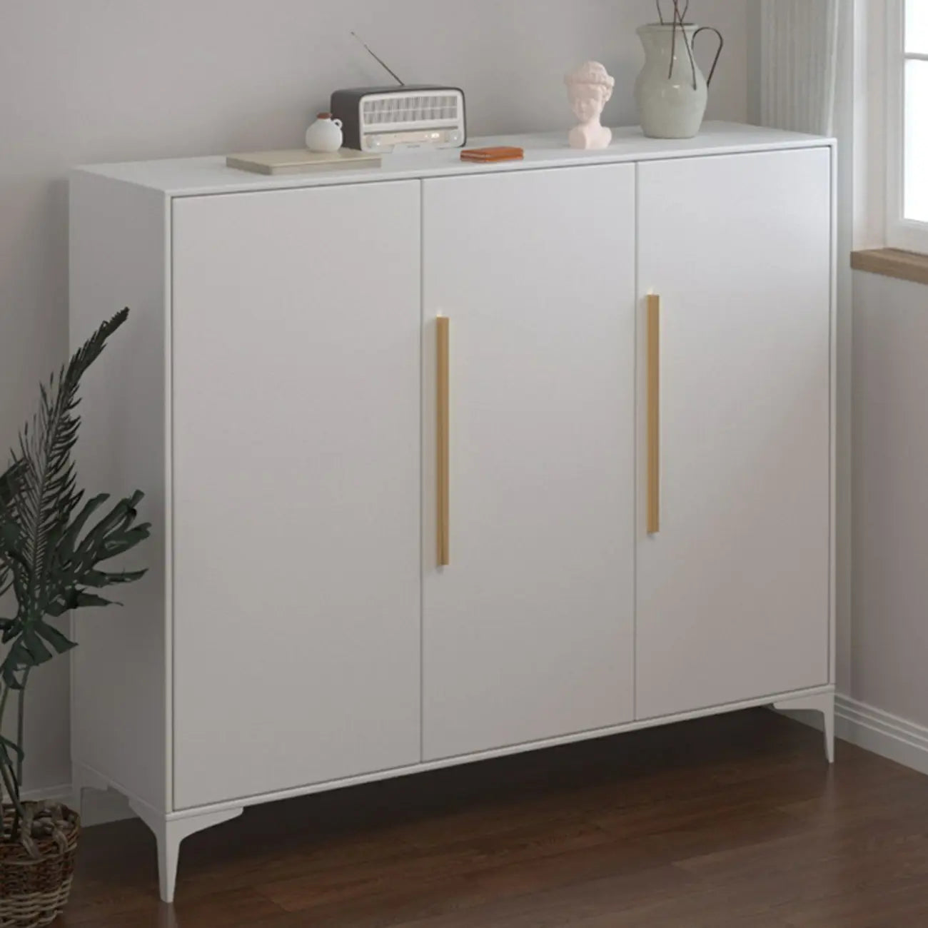 Armoire à chaussures réglable en métal blanc-gris pour entrée