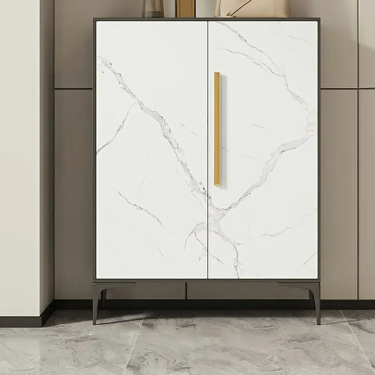 Armoire à chaussures réglable en métal blanc-gris pour entrée