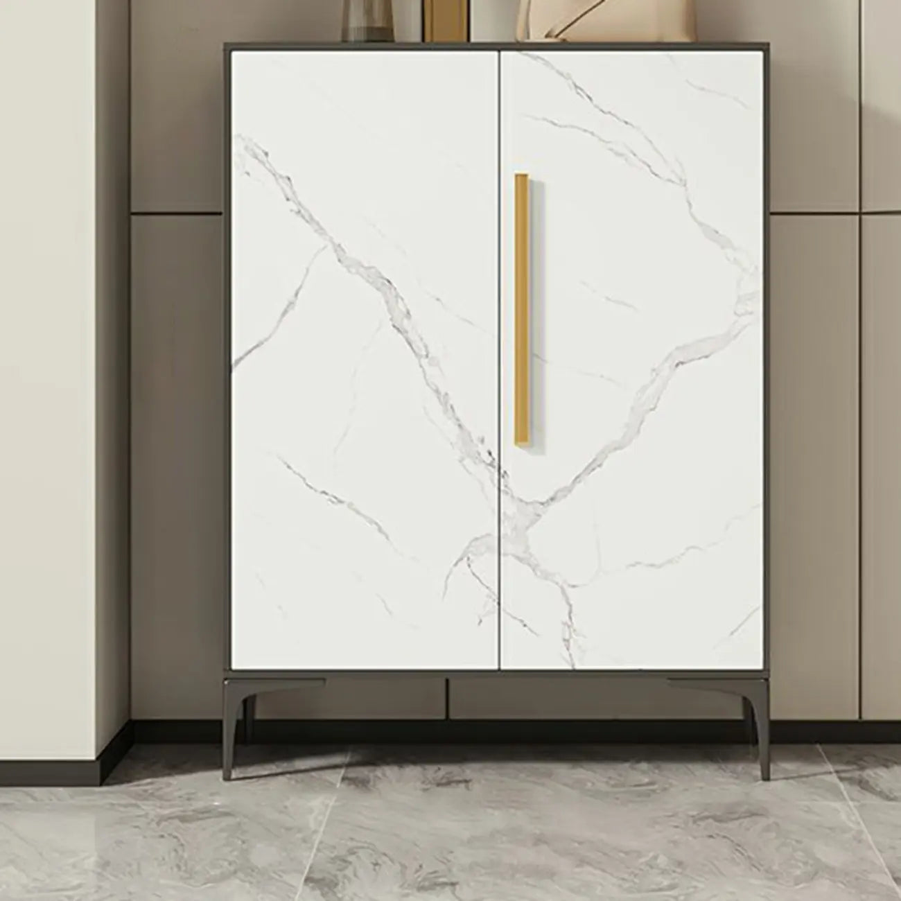 Armoire à chaussures réglable en métal blanc-gris pour entrée