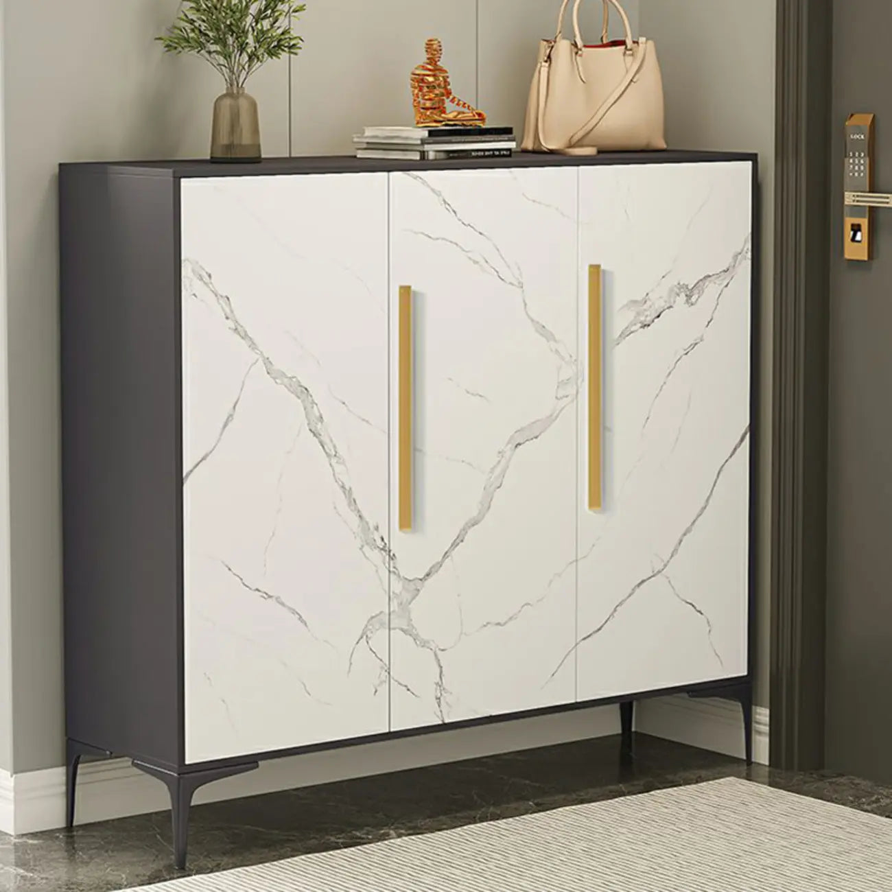 Armoire à chaussures réglable en métal blanc-gris pour entrée