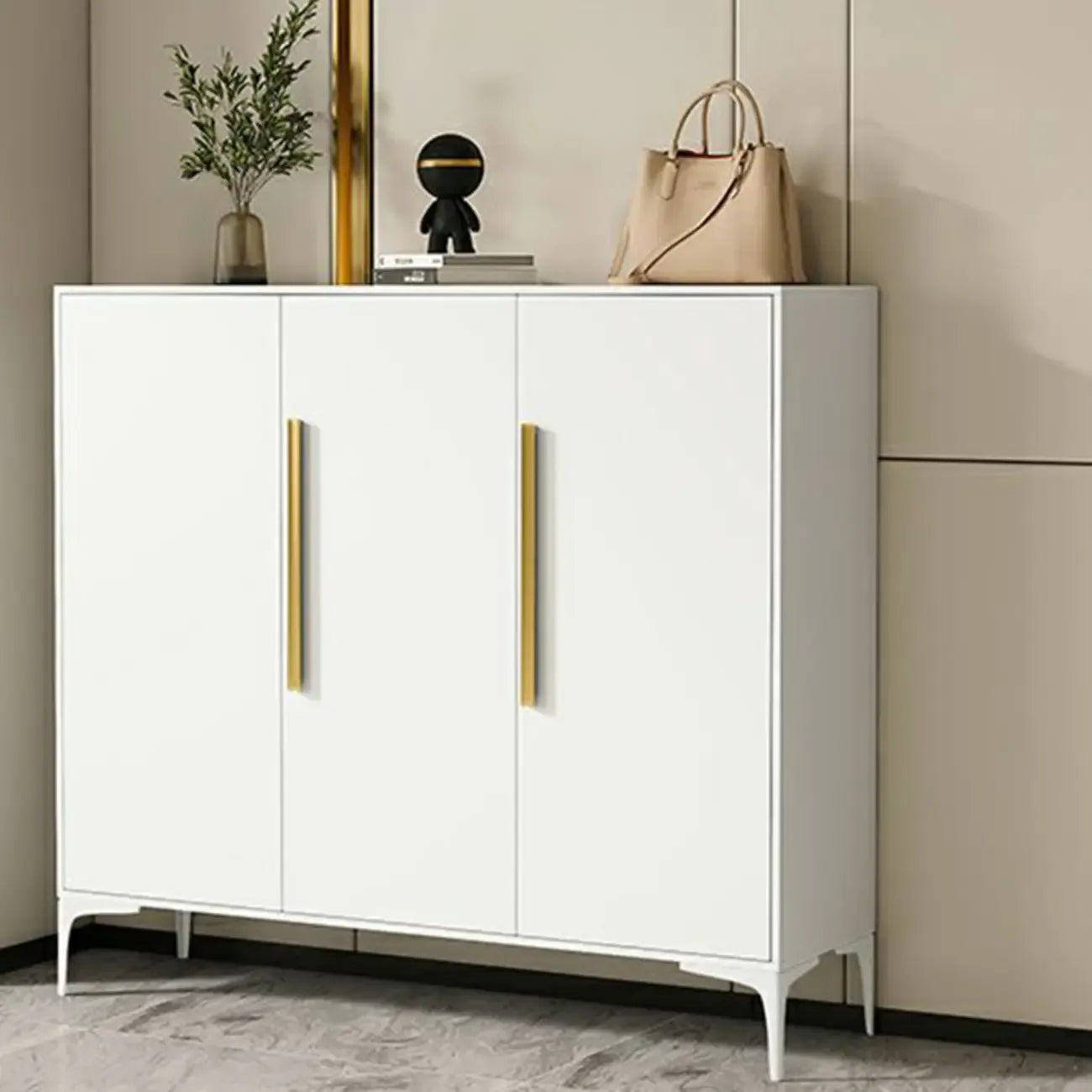 Armoire à chaussures réglable en métal blanc-gris pour entrée