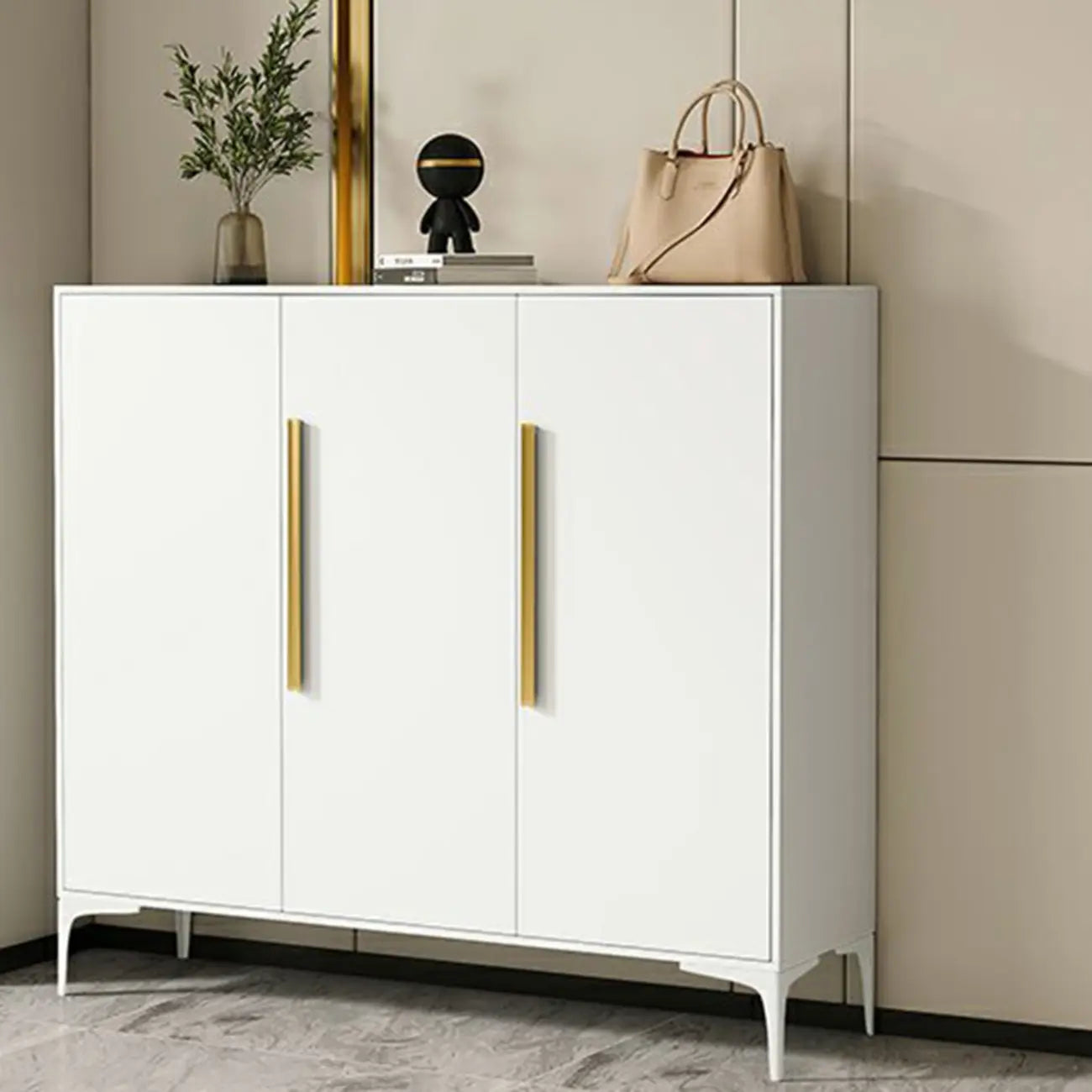 Armoire à chaussures réglable en métal blanc-gris pour entrée