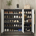 Armoire à chaussures réglable en métal blanc-gris pour entrée