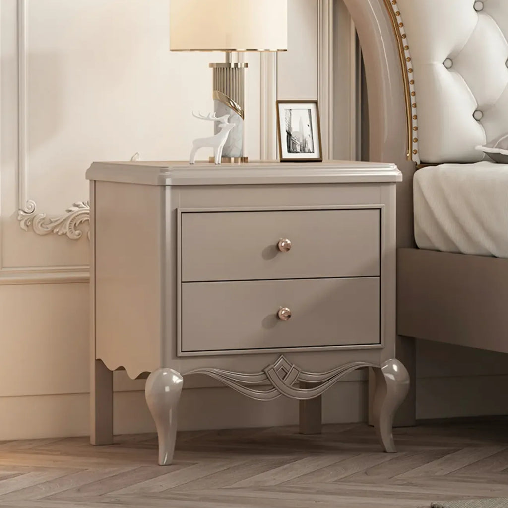Table de chevet glamour en bois d'hévéa blanc à 2 tiroirs avec pieds