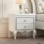 Table de chevet glamour en bois d'hévéa blanc à 2 tiroirs avec pieds