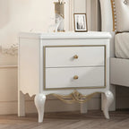 Table de chevet glamour en bois d'hévéa blanc à 2 tiroirs avec pieds