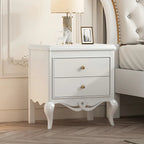 Table de chevet glamour en bois d'hévéa blanc à 2 tiroirs avec pieds