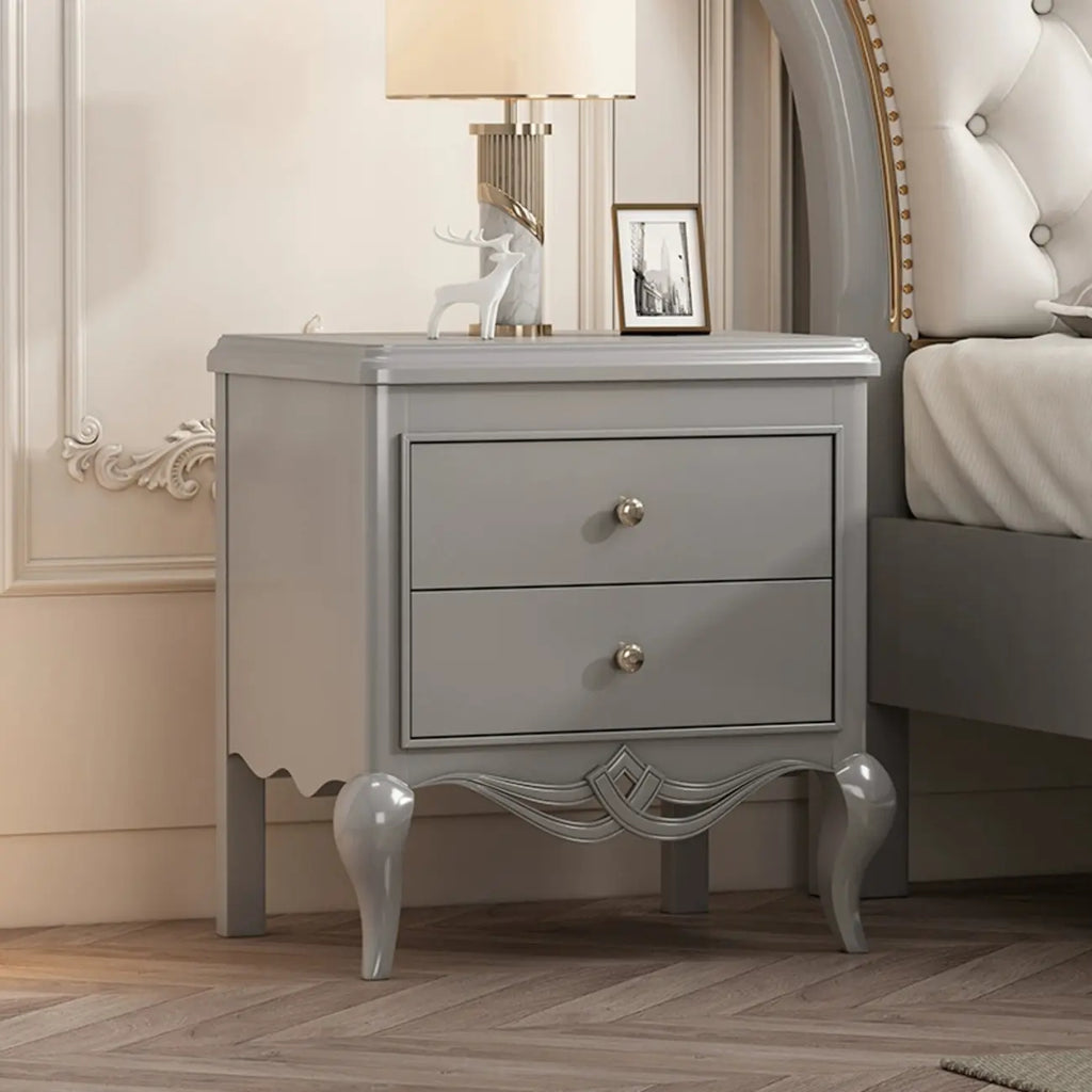 Table de chevet glamour en bois d'hévéa blanc à 2 tiroirs avec pieds