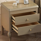 Table de chevet glamour en bois d'hévéa blanc à 2 tiroirs avec pieds