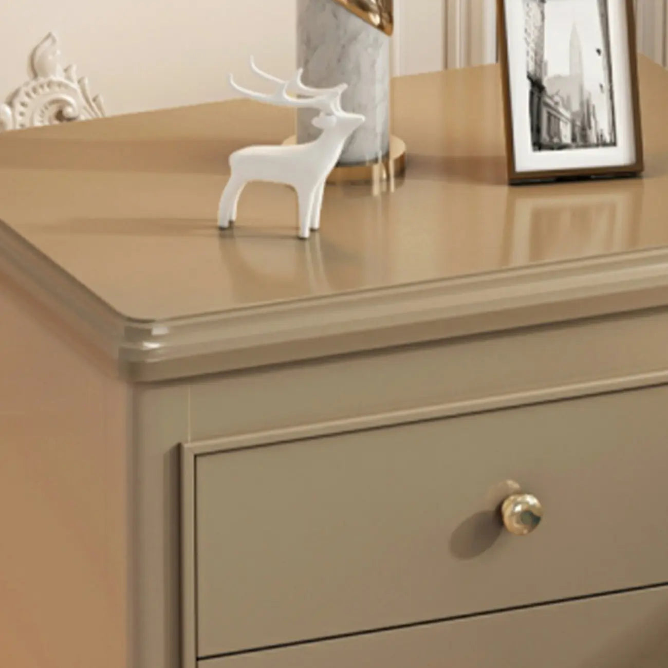Table de chevet glamour en bois d'hévéa blanc à 2 tiroirs avec pieds