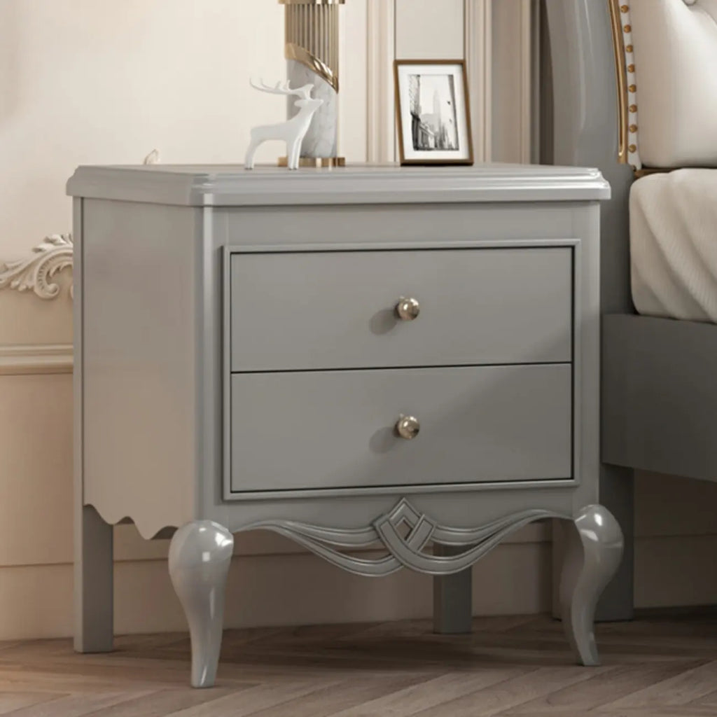 Table de chevet glamour en bois d'hévéa blanc à 2 tiroirs avec pieds
