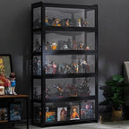 Vitrine moderne en bambou noir et verre avec porte rabattable