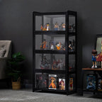 Vitrine moderne en bambou noir et verre avec porte rabattable