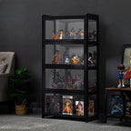 Vitrine moderne en bambou noir et verre avec porte rabattable