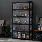 Vitrine moderne en bambou noir et verre avec porte rabattable