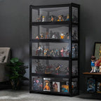Vitrine moderne en bambou noir et verre avec porte rabattable