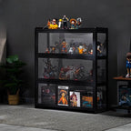Vitrine moderne en bambou noir et verre avec porte rabattable